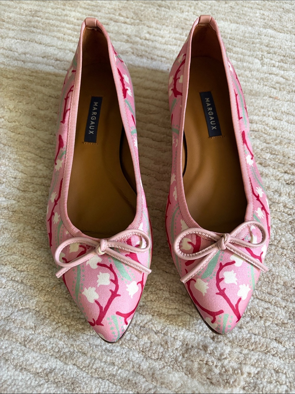 Margaux Pink Floral Pointed-Toe Flats with Bow Size 37